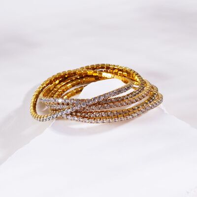 Lot de 5 bracelets élastiques dorées avec strass blancs