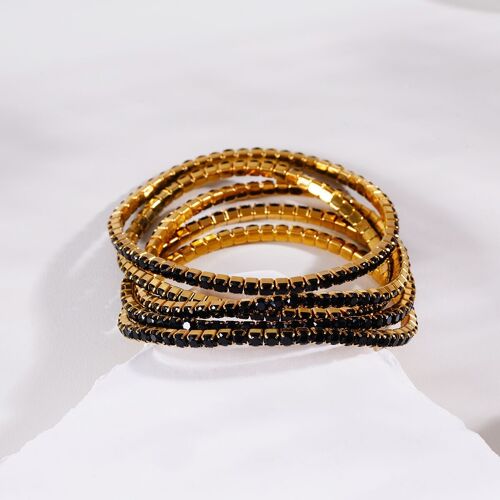 Lot de 5 bracelets élastiques dorées avec strass noirs