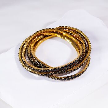 Lot de 5 bracelets élastiques dorées avec strass noirs 2