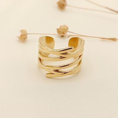 Gold multi crossed lines ring