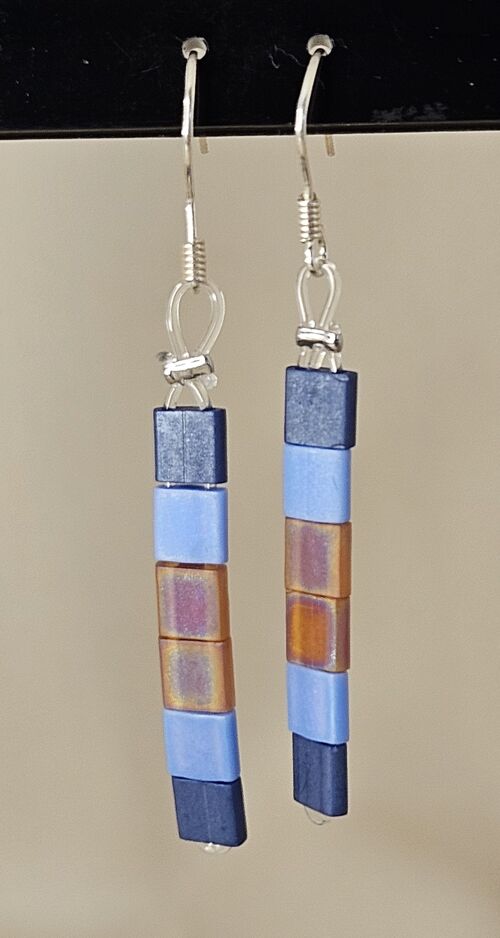 Boucles d'oreilles Unitila Bleu ardoise, bleu et bronze bleui