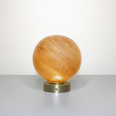 Lampada da tavolo in vetro arenaria con base cromata dorata