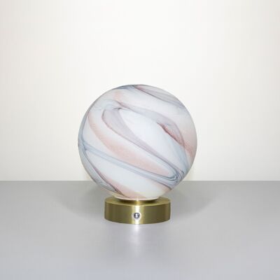 Pink Calacatta glass table lamp- with Gold Chrome Base