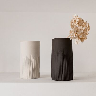 Vaso in ceramica dal design wabi-sabi fatto a mano Stripe grezzo