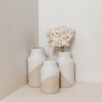 Vase "Milk pot" Half white design handmade