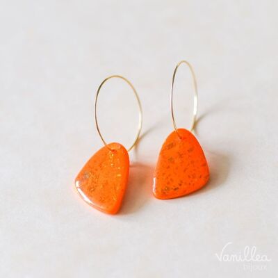 Orange ROSIE earrings with holographic reflections