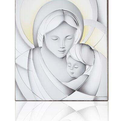 Cuadro icono de pared y exento 11,5x14 cm plateado línea "Madonna con Niño de colores"