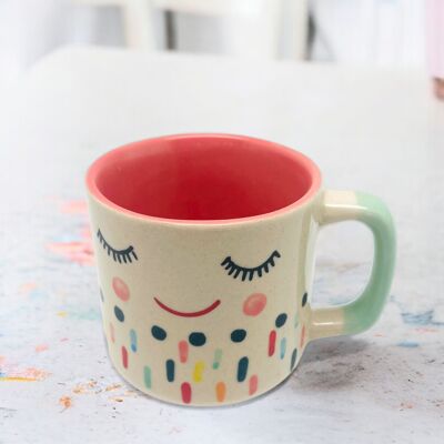 Cup L smiling face dots apricot