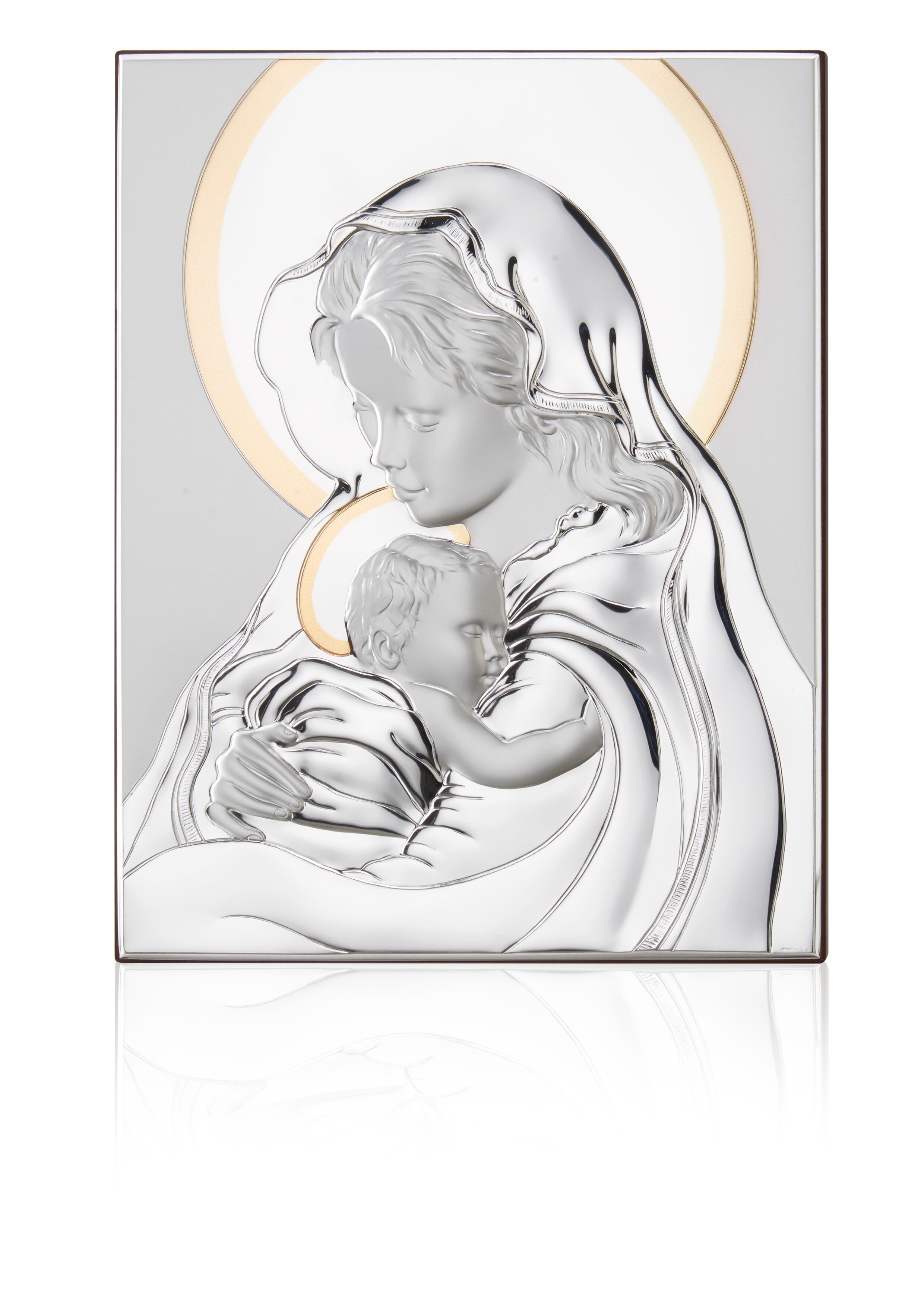 Quadro Icona da Parete e da Appoggio 6x7,5 cm Argentato Linea "Madonna con Bambino Oro"