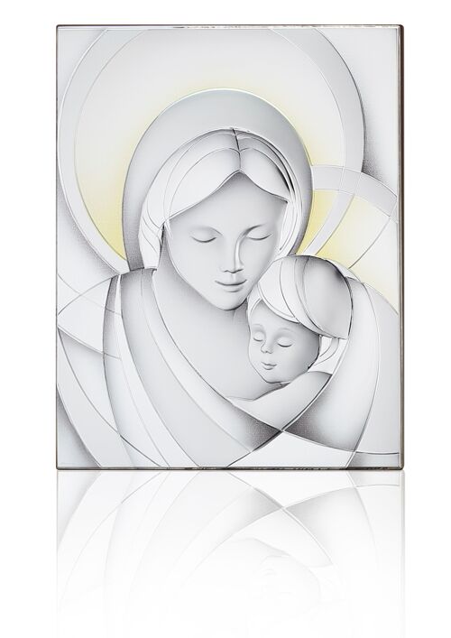 Quadro Icona da Parete e da Appoggio 6x7,5 cm Argentato Linea "Madonna con Bambino Colorata"