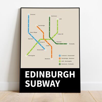 Carte du métro d’Édimbourg, impression de voyage, art mural de la ville