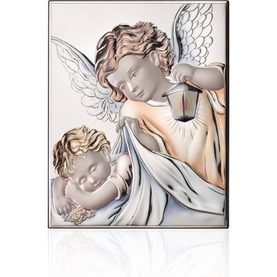 Wall and freestanding icon picture 6x7.5 cm silver "Colorful Guardian Angel" line