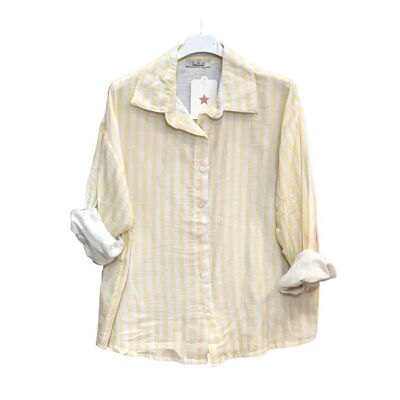 Striped printed cotton gauze shirt