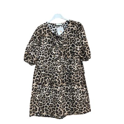 Kurzes Kleid mit Schleife im Leopardenmuster