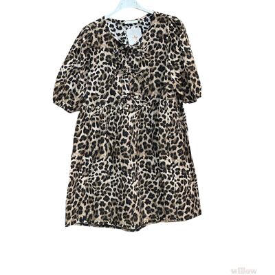 Leopard print bow short dress