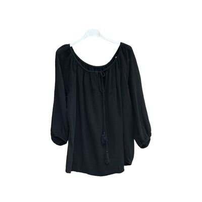 Round neck top with cotton gauze link