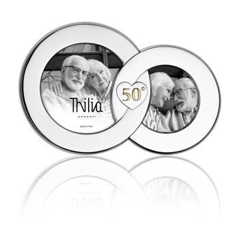 Cadre Photo Double Ø 18 et Ø 13 cm Argent Ligne "You & Me Events" 50ème Anniversaire 1