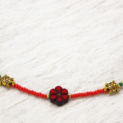 Boho Beaded Flower Necklace with Caretta Carettas