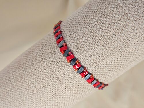 Bracelet Croitila rouge et gris ardoise