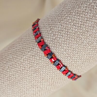 Bracelet Croitila rouge et gris ardoise