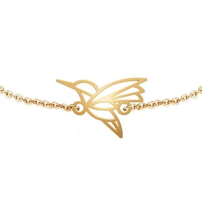 Fauna Hummingbird Animal Bracelet Gold or Silver Finish with Black Chain or Cord for Women, Men or Children, Resistant and Adjustable Made in France