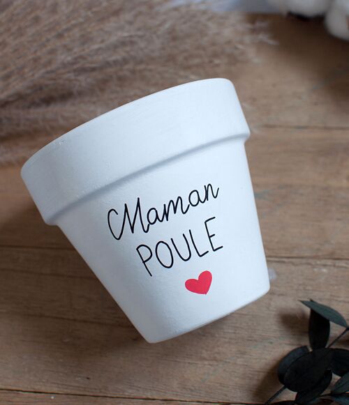 Pot de fleurs / cache pot en terre cuite : Maman poule