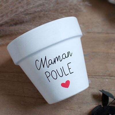 Pot de fleurs / cache pot en terre cuite : Maman poule