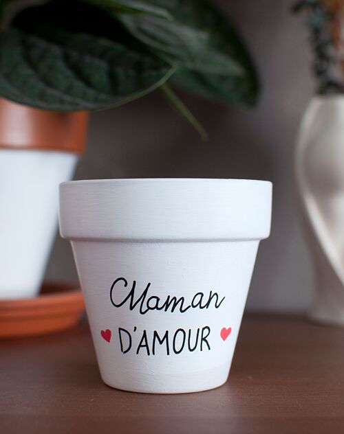 Pot de fleurs / cache pot en terre cuite : Maman d'amour