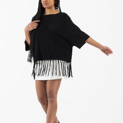 RAGLAN SWEATER WITH FRINGES AT THE BOTTOM