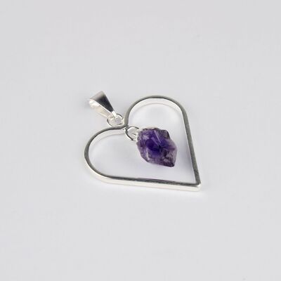 Pendentif cœur plaqué argent avec améthyste