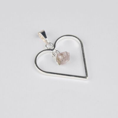 Pendentif cœur plaqué argent avec quartz rose