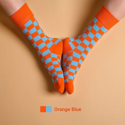 Chaussettes échiquier orange bleu