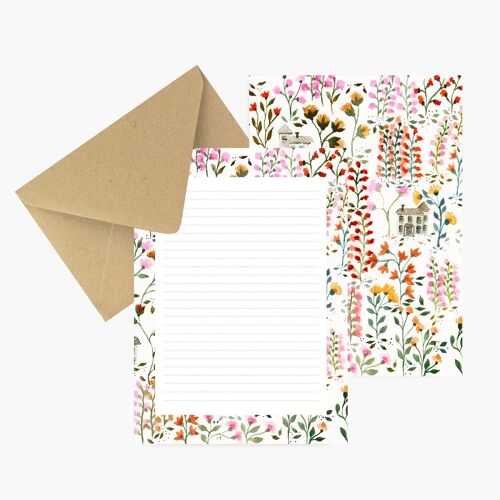 papier à lettres maisons et fleurs