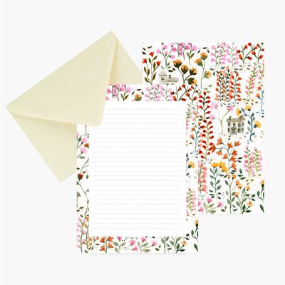 casas de papel de carta y flores.