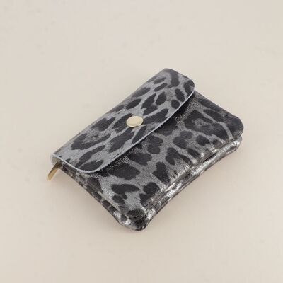 Pochette Babylone - motif léopard - triple compartiment, zip et bouton aimanté