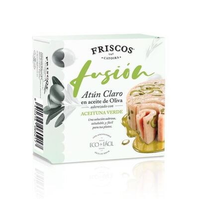 Light tuna (yellowfin) in Friscos Fusion olive oil with green olives in new Eco Easy packaging
