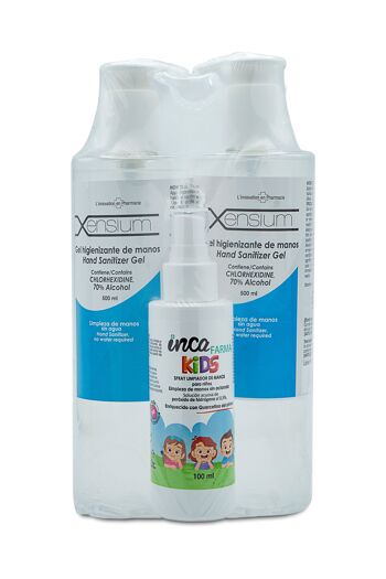 Gel désinfectant pour les mains XENSIUM 2x500 ml + Pack spray enfant