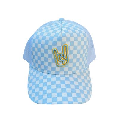 Blauer Trucker mit Schachbrettmuster