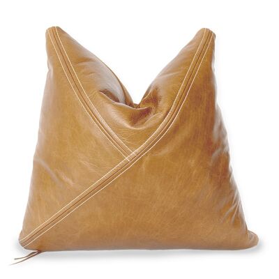 Aged Whiskey Leather Diamond Accent Pillow