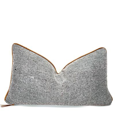 Chocolate Brown Wool & Leather Accent Pillow