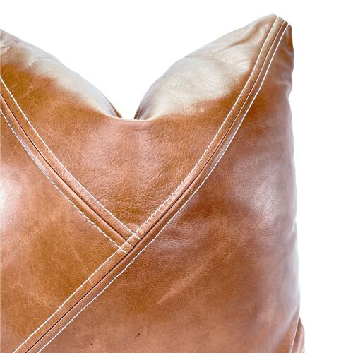 Cogniac Leather Top Stitch Accent Pillow