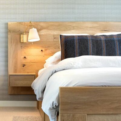 Almohada de cama King a cuadros de lana gris, azul y marrón