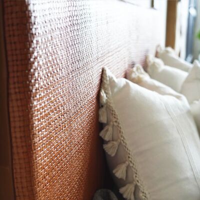One of a Kind: Honey Brown "Woven" Leather Headboard Modern Queen