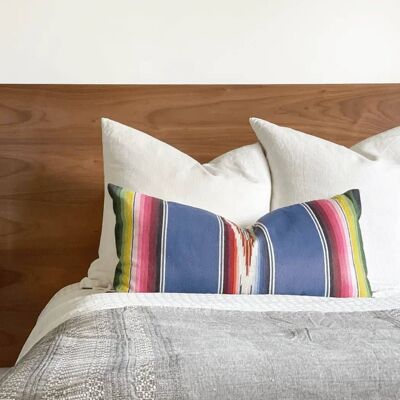 Blue Striped Vintage Saltillo Lumbar Pillow