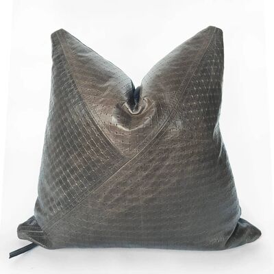Charcoal Black Leather Throw Pillow - Textured Italian