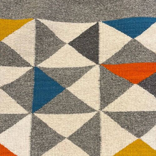 Mid Century Modern Grey Blue Orange and Yellow Accent Pillow
