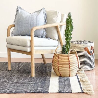 Neutral Hand Woven Boho Pillow With Fringe 2.6