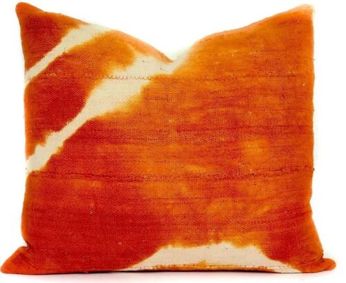Orange African Mudcloth Accent Pillow | Off White Back