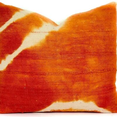 Almohada decorativa de tela de barro africana naranja | Espalda blanquecina