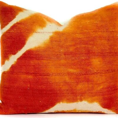 Cuscino in tessuto di fango africano arancione | Retro bianco sporco